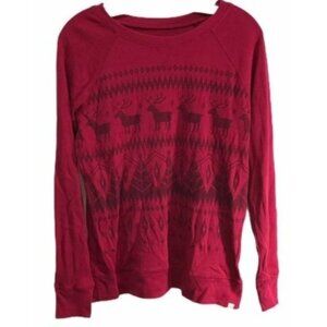 Eddie bauer legend wash long sleeve shirt holiday Christmas reindeer red  m READ